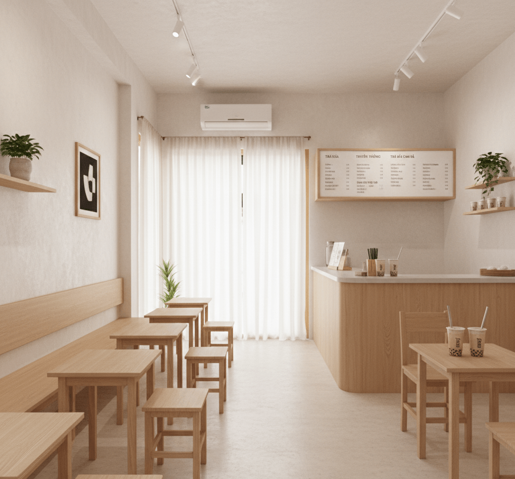 thiết kế quán trà sữa nhỏ giá rẻ