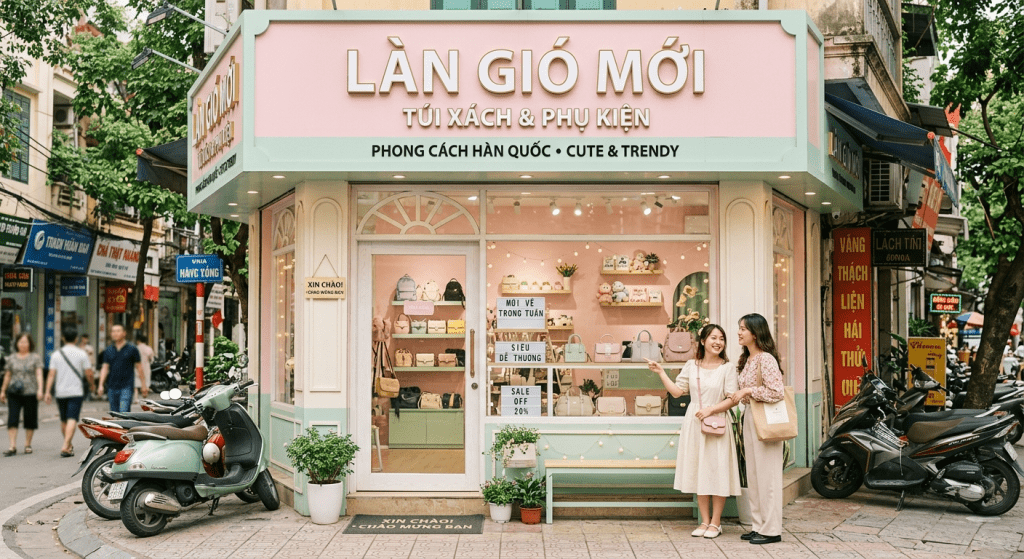 thiết kế cửa hàng túi xách