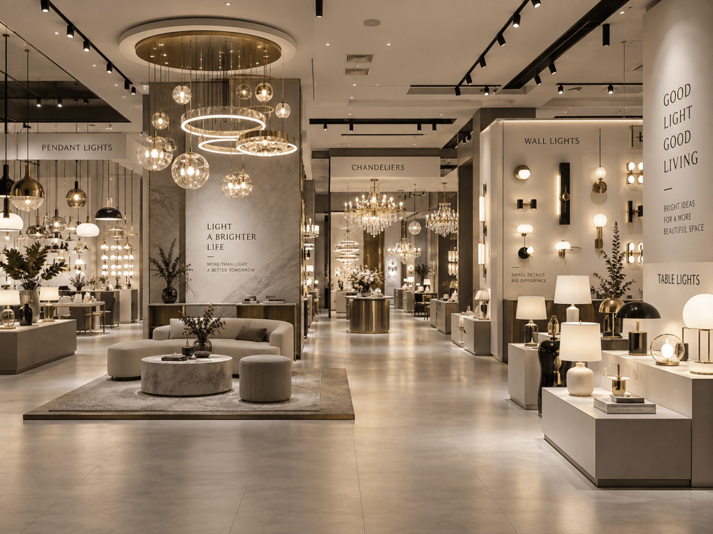 thiết kế showroom đèn trang trí