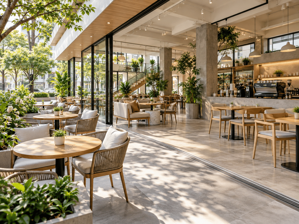 thiết kế quán cafe không gian mở