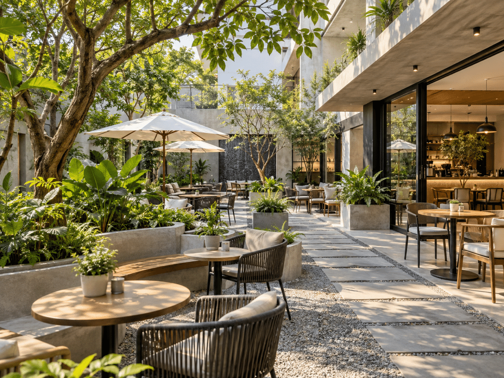 thiết kế quán cafe sân vườn