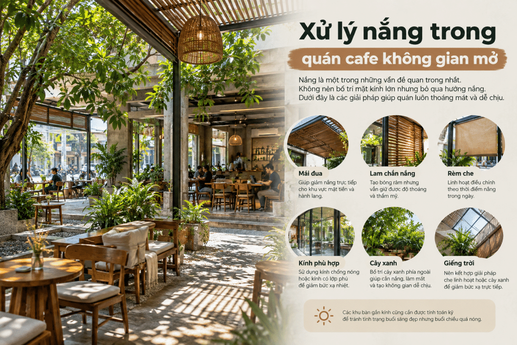 thiết kế quán cafe không gian mở