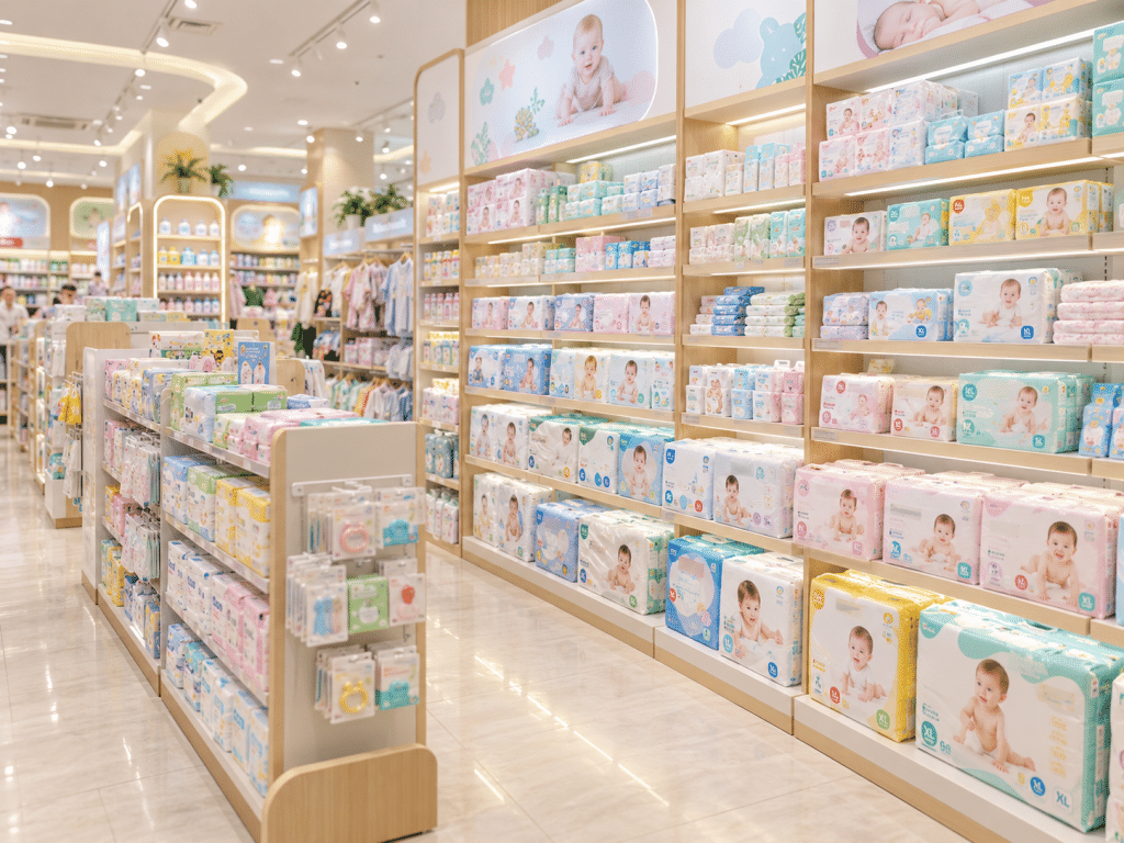 thiết kế cửa hàng bỉm sữa